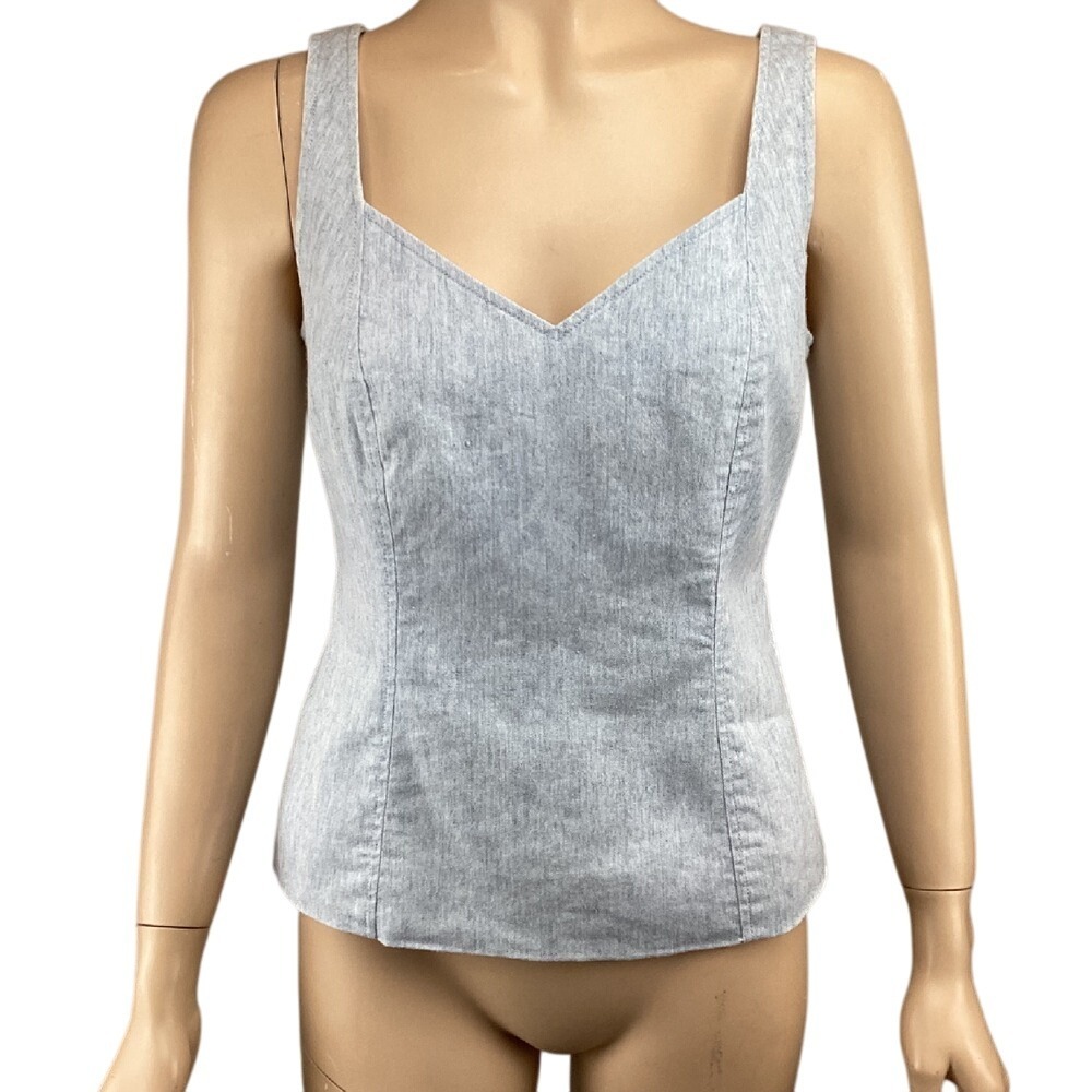 Etcetera Linen Blend Tank Top Size 2‎ Sleeveless Casual Blue Stretch